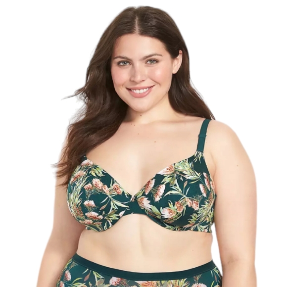 Lane Bryant Cacique Green Floral Lightly Luned Full Coverage Bra 46DD - Picture 1 of 6